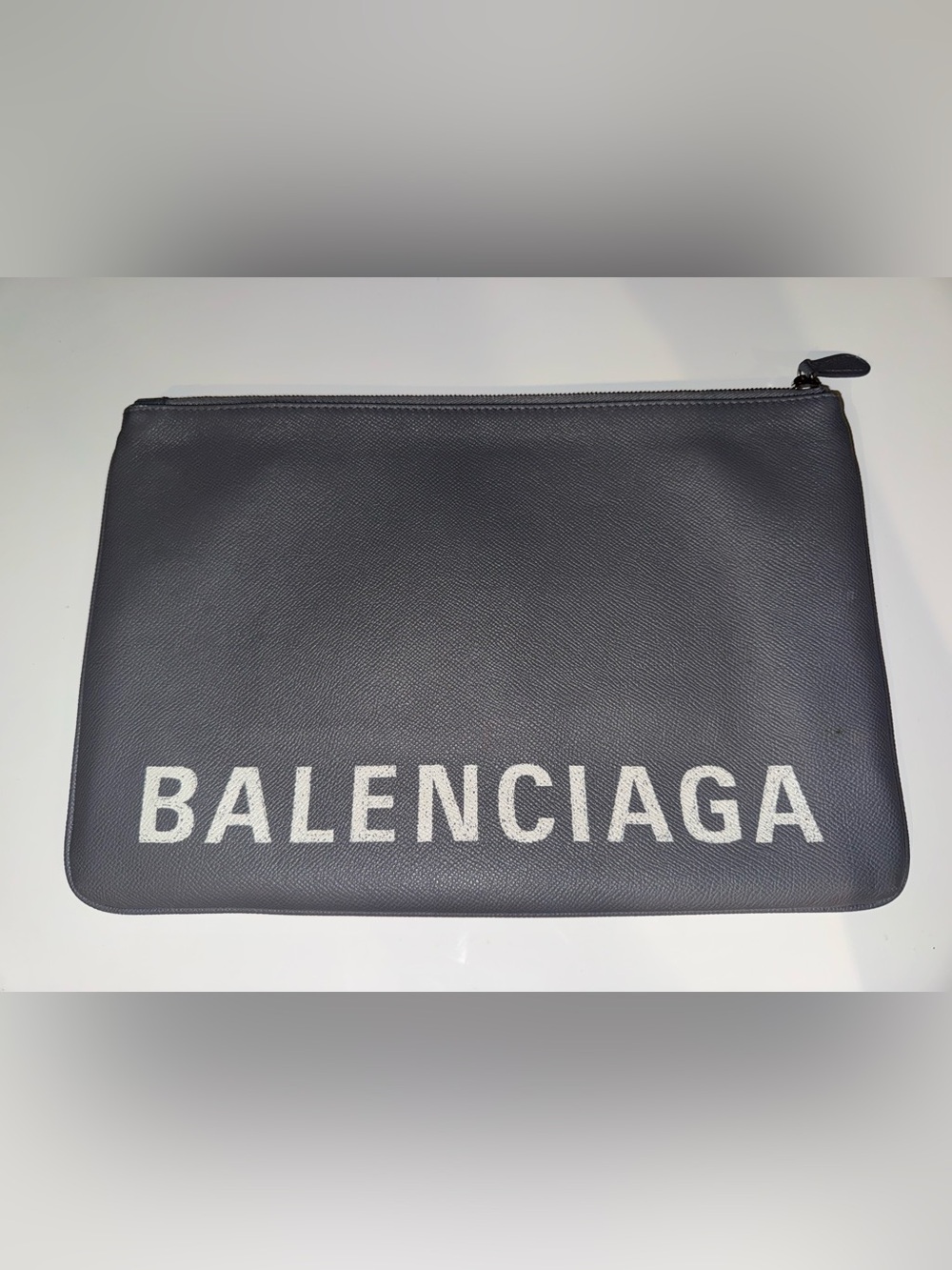 Balenciaga Leather Logo Zip Pouch with White Lettering